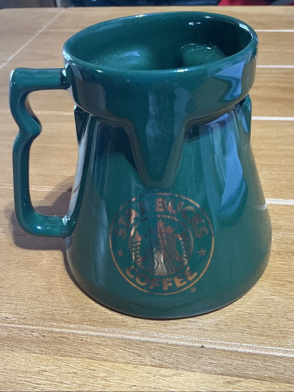 Starbucks Dark Green Ceramic Travel Coffee Mug with Gold Logo